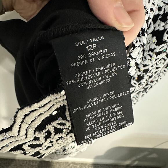 R&M Richards 2 Piece White Black Lace-like Evening Dress - Size 12 Petite - Picture 12 of 12